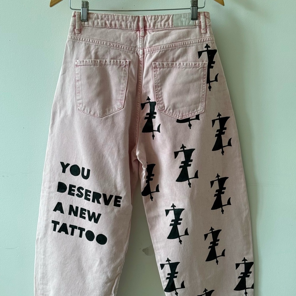 Pink Graphic hand painted Jeans